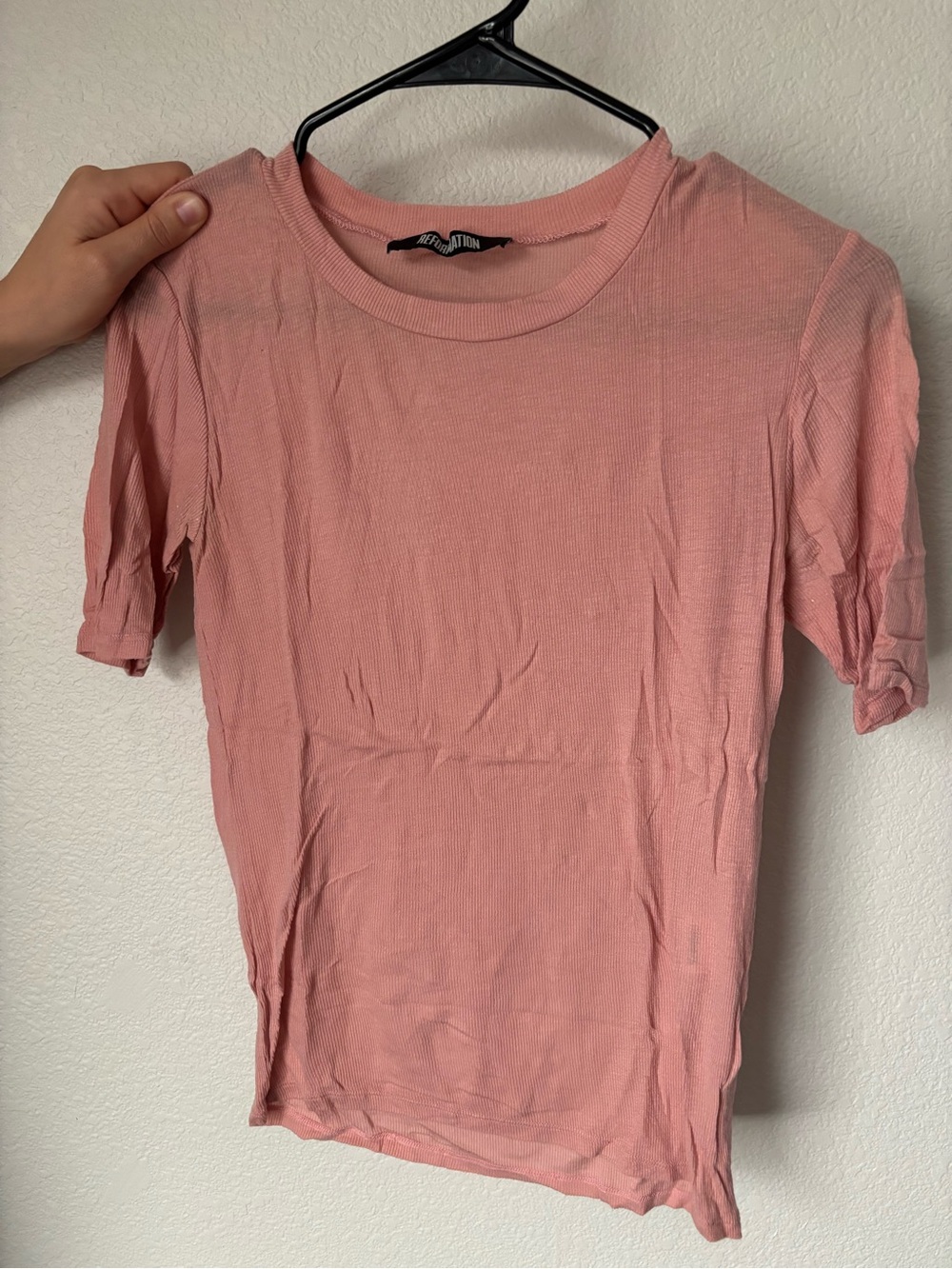 Reformation Pink Short Sleeve Slim Crew Tee